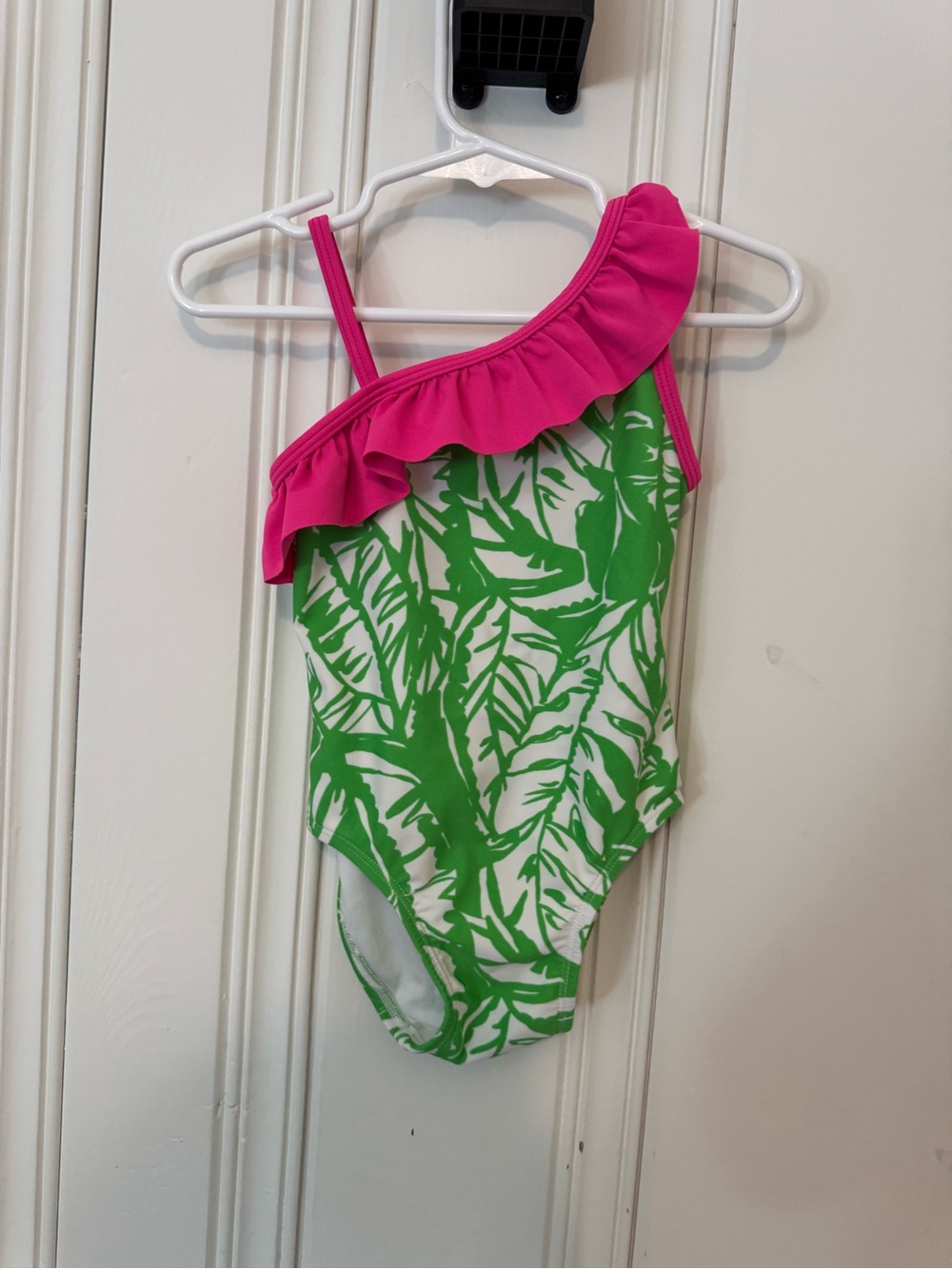 Lilly Pulitzer One-Shoulder Ruffle Leaf Print Swimsuit - Pink & Green